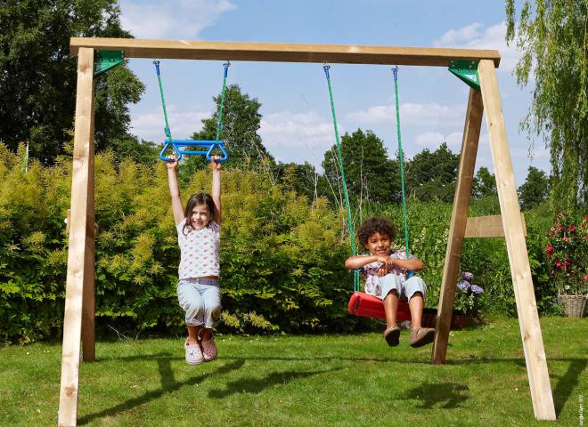 wooden double garden swing